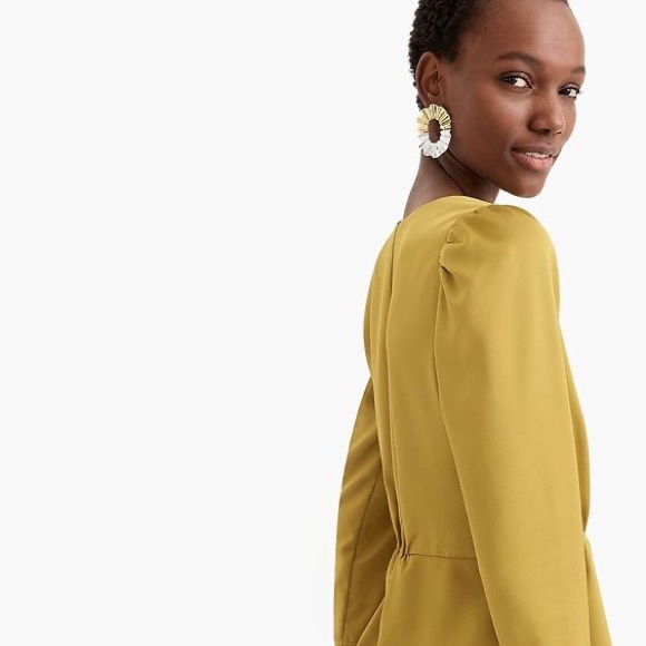 J. Crew Long Sleeve Satin Crepe Peplum Blouse in Chartreuse - Picture 4 of 11